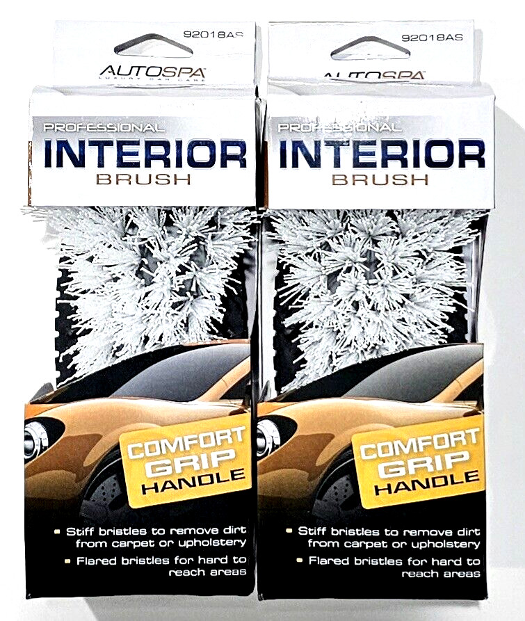 2 Pack Auto Spa Profesional Interior Brush Comfort Grip Handle Stiff Bristles