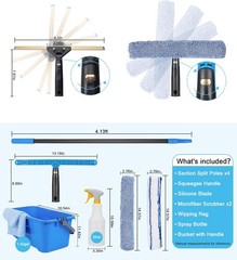 Window cleaning set with storage bucket, window squeegee with 4.13 ft. extension