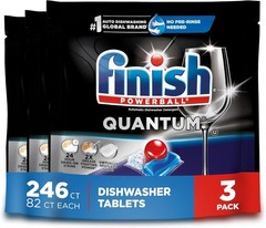 3 pack Finish Quantum Dishwaher Pods, No pre-rinse 82 ct each (246 ct total)