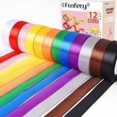 12 Rolls 300 Yards 1 Inch Satin Ribbon Assorted Colors – 25 Yards/Roll, Ribbon F