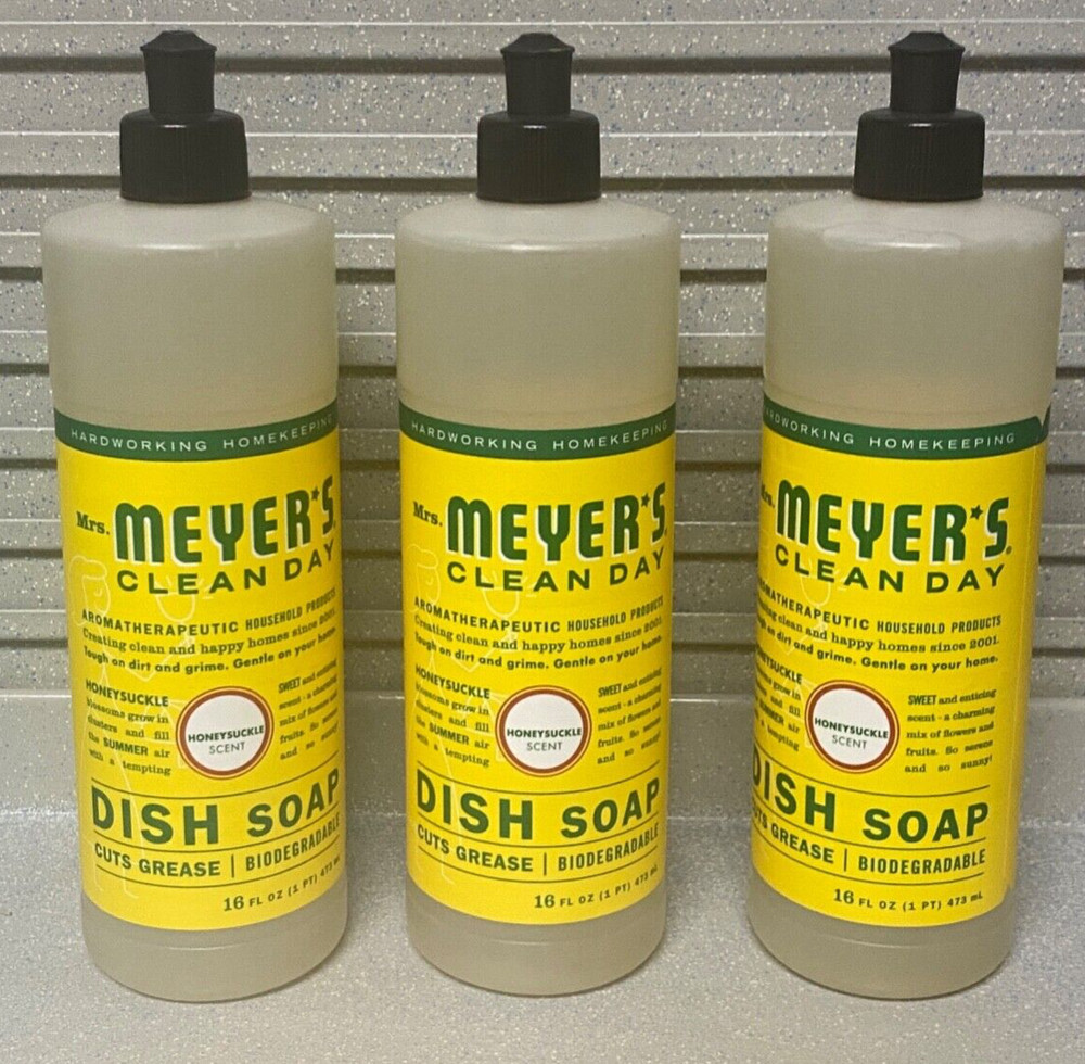 Mrs. Meyer’s Clean Day Liquid Dish Soap, Honeysuckle Scent, 16 fl oz (3 Pack)