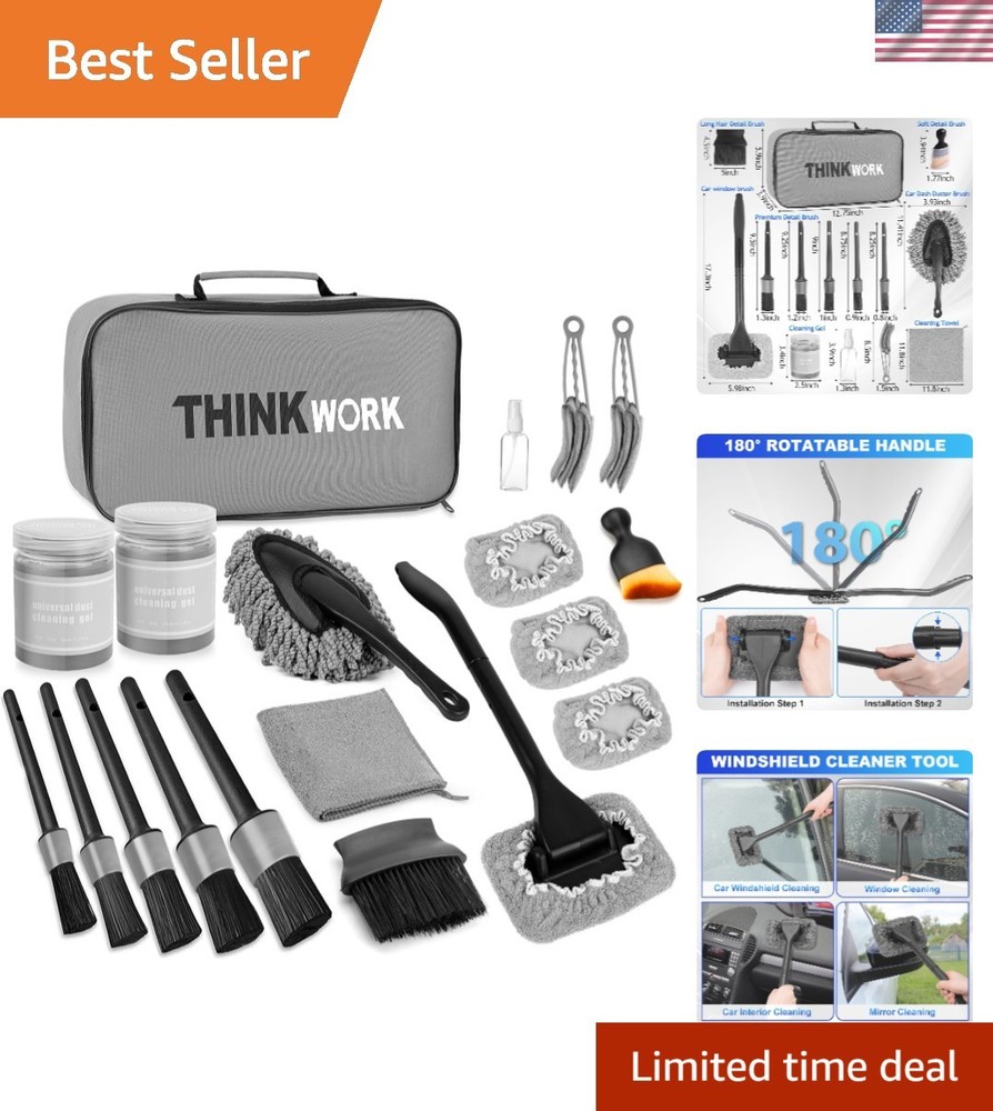 Professional-Grade 180 Rotating Windshield Cleaner & Brush Set for Detailing