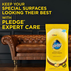 Pledge Expert Care Enhancing Wood Wipes, Lemon Scent, 24 Count