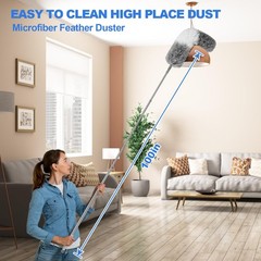 2 Pcs Microfiber Feather Duster,Extendable Duster Up to 100″ Extra Long Pole