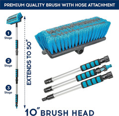 Car Wash Brush with Hose Attachment and Long Handle, 50 Inch Extendable
