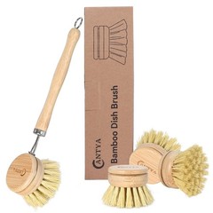 Bamboo Dish Brush with Handle – Soft Bristle, Non Toxic Vegetable Brush Scrub…