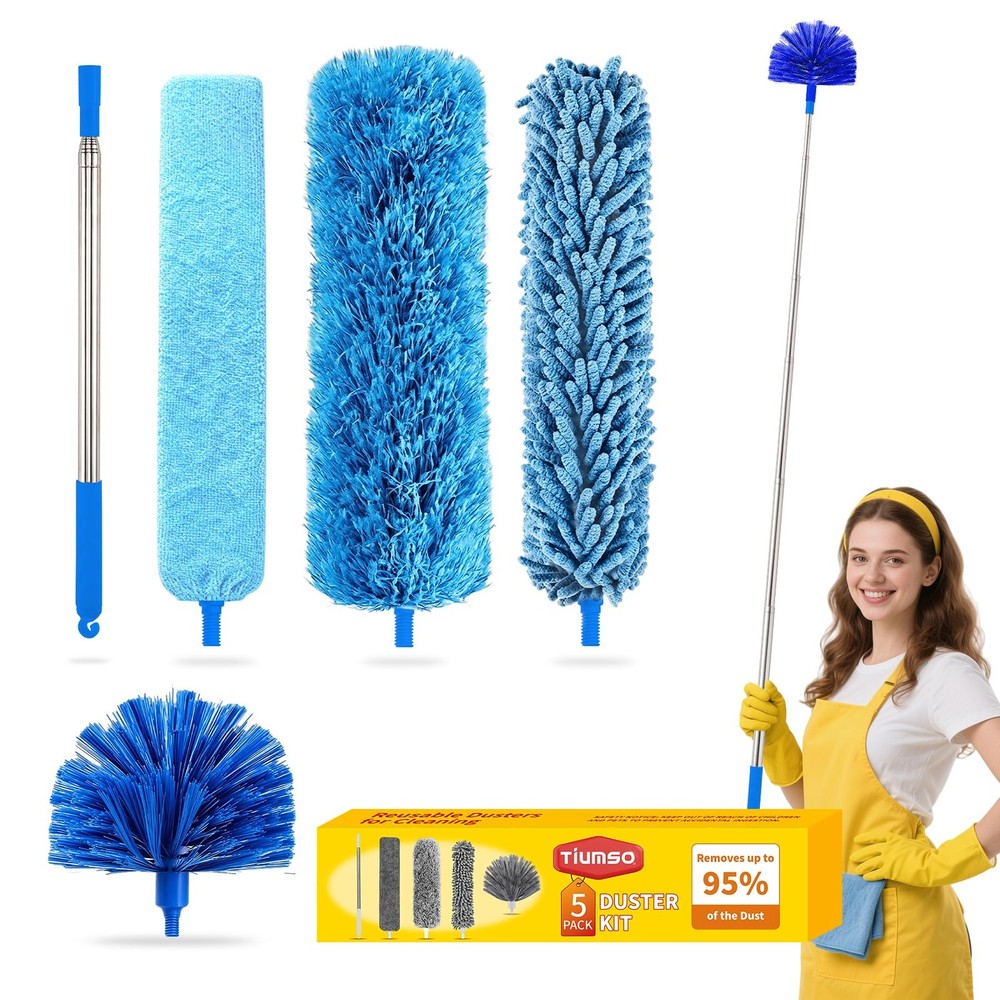 5-in-1 Microfiber Duster Kit with 100” Extension Pole – Reinforced Stainless …