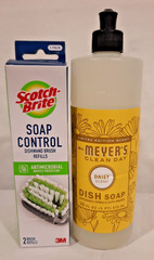 MRS. MEYERS CLEAN DAY DAISY SCENT DISH SOAP W/ SCOTCH BRITE BRUSH REFILLS 16OZ