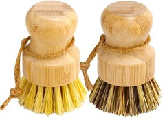 Bamboo Dish Brush Set, Palm Wooden Scrubber, Dish Brushes