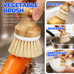 6 Pack Dish Brush Scouring Pad Set with Bottle Brush, Dish Brush, Palm Scrub Bru