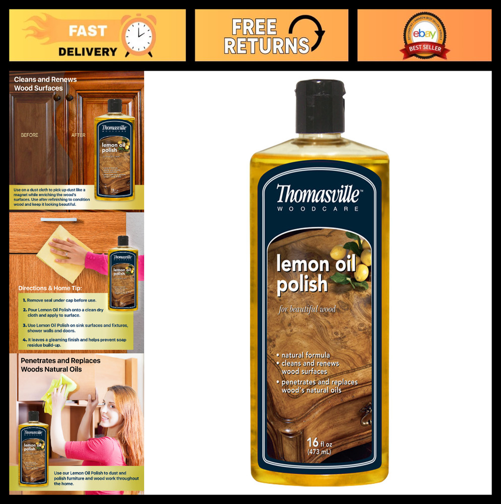Wood Cleaner & Furniture Polish – Lemon Oil, Cleans & Restores Surfaces, 16oz