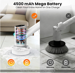 Cepillo Eléctrico para Baño con Mango Largo, 6 Cepillos para Azulejos y Suelos