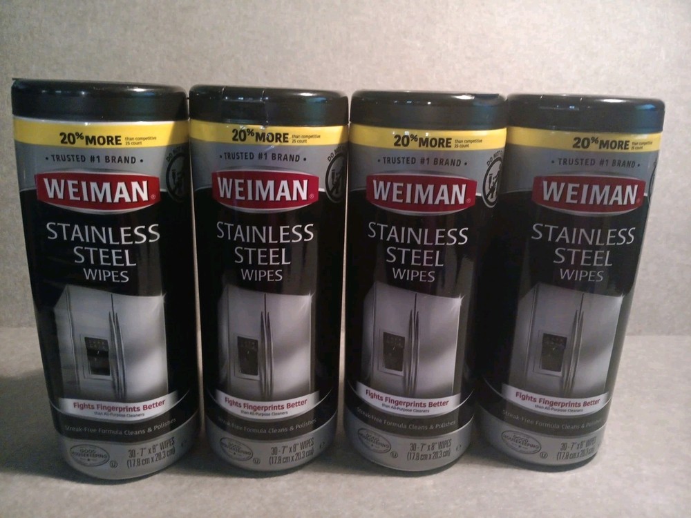 4PK X 30 Count Weiman Stainless Steel Surface Cleaning Polishing Protecting Wipe