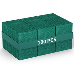100 Pack Heavy Duty Scouring Pad Green Scrubbing Pads Bulk Dish Scrubber Reusabl