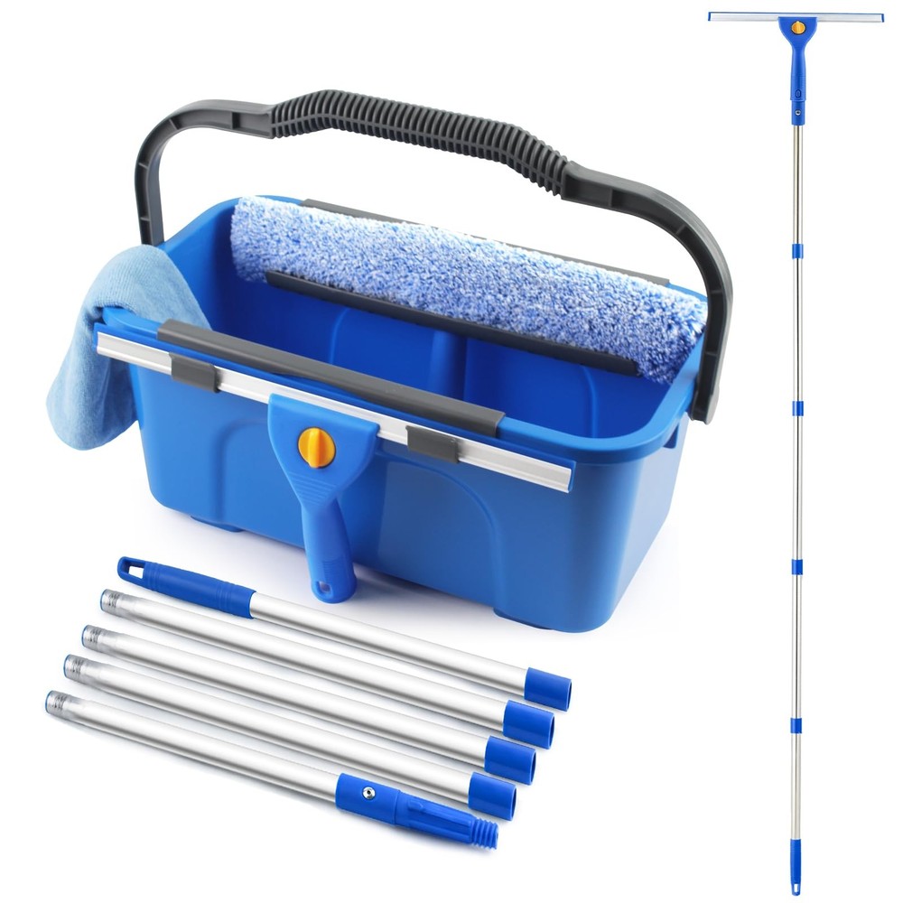 Professional Window Cleaning Kit with Bucket 3 Gallon, 76″ Long Handle Window…