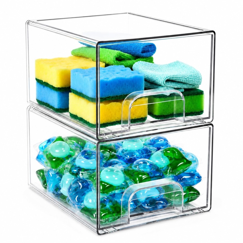 2 Pack Laundry Pods Container, Stackable Laundry Room Organization Storage Dr…