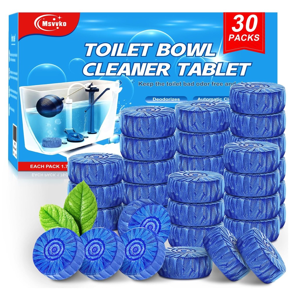 30 Tabs Toilet Bowl Cleaner Tablets Blue Septic-Safe Hard Water Stain Remove…