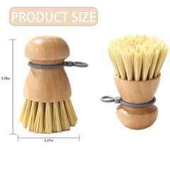 2 Pack Wooden Dish Brush, Compact Palm Dish Scrubber with Soft Rubber Hanging…