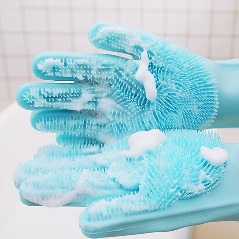 Magic Silicone Gloves with Cleaning Brush Scrubber Silicone Dishwashing Gloves