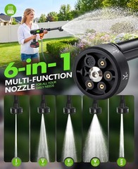 Cordless Car Wash Sprayer Portable Pressure Washer Foam Cannon 6-in-1 Nozzle