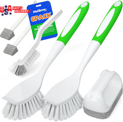 6-Pack Kitchen Cleaning Brush Set Green Dish Brushes with Scraper Scouring Pad W