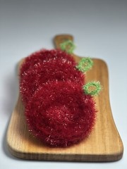 Dish Scrubber 3Pc Set – Scrubbie Scrubby Scrub Handmade Sponge Red Apple Gift