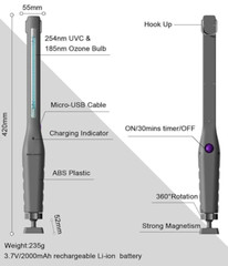 Rechargeable handheld LED Sterilize UV-C Lamp for home/car/pet/salon/office