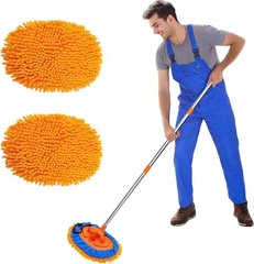 52″Multipurpose Microfiber Duster with 2 Washable Chenille Cloth Head Baseboard
