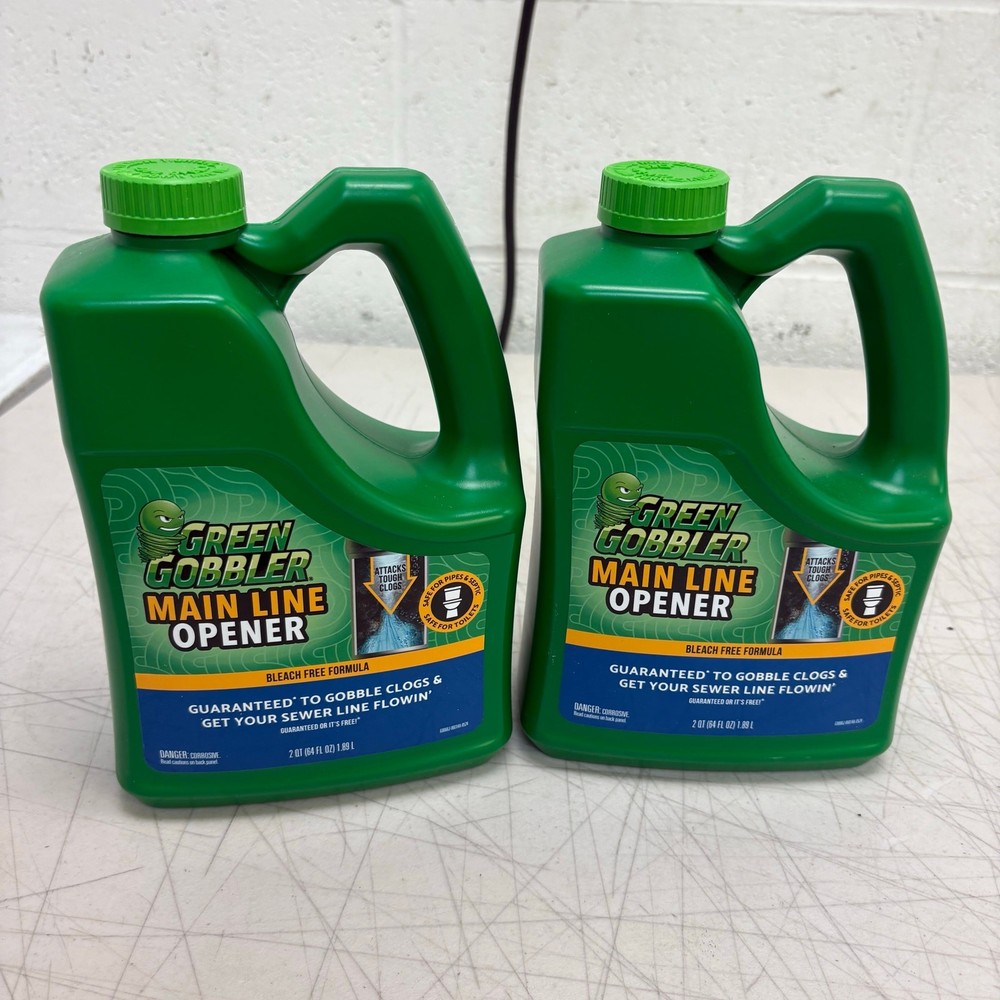 2 PACK Green Gobbler Main Line & Sewer Clog Remover Drain Cleaner Hair Clog 64oz