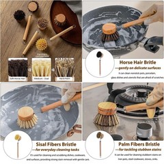 Bamboo Dish Brush with Handle, 1 Sturdy Wooden Handle with 3 Natural Bristle …
