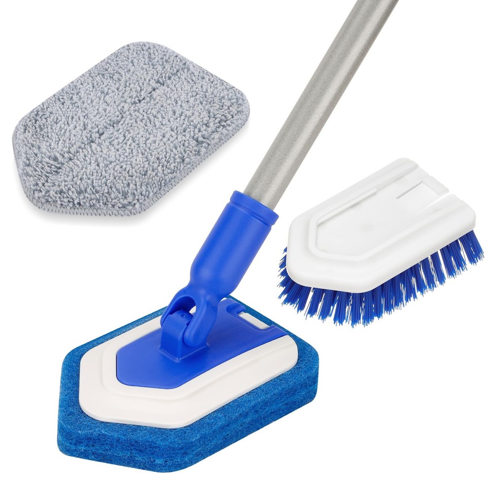 Bathroom Scrubber with Extendable Long Handle 50” -3-in-1 Tub and Tile Clean…