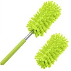 Microfiber Duster for Cleaning Extendable Pole Hand Washable Dusters Head Green