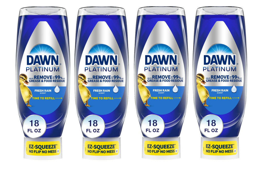 Dawn Platinum EZ-Squeeze Dish Soap Fresh Rain 18oz Dishwashing Liquid Grease,4pk