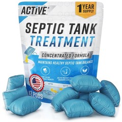 Septic Tank System Treatment Pods – 12 Dissolving Packets | Enzyme-Producing
