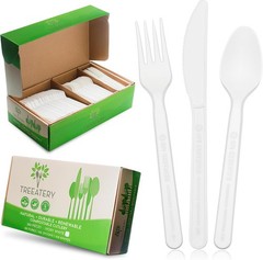 Compostable Cutlery Set, Plant-Based Compostable Utensils Disposable, Dishwash