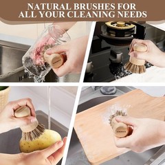 Bamboo Dish Brush Set4 Pack Kitchen Palm Pot Brush with Union Fiber Natural Ba