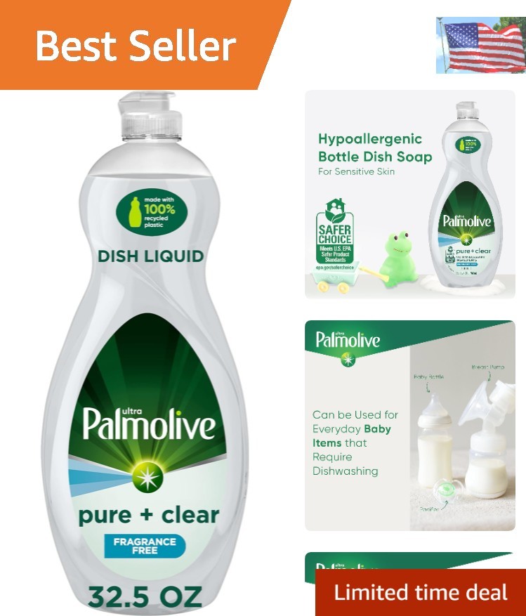 Ultra Pure + Clear Hypoallergenic Dish Soap – 32.5oz Unscented, Biodegradable