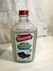 Vtg 1953 Glamorene Foam Upholstery Cleaner 1 Pint Glass Bottle 90% Full w Box