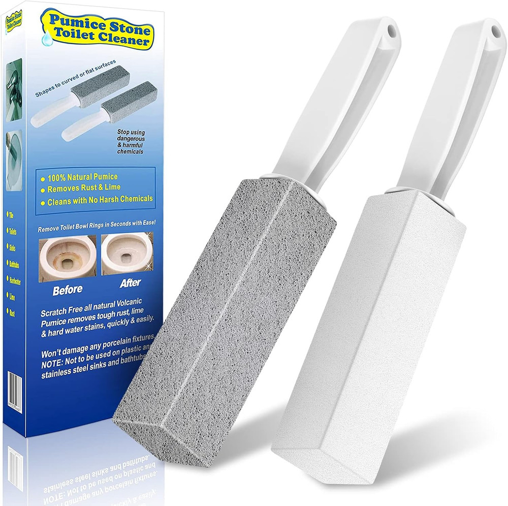 Pumice Stone Toilet Bowl Cleaner, Hard Water Stain Remover | 2Pack, with Long Ha
