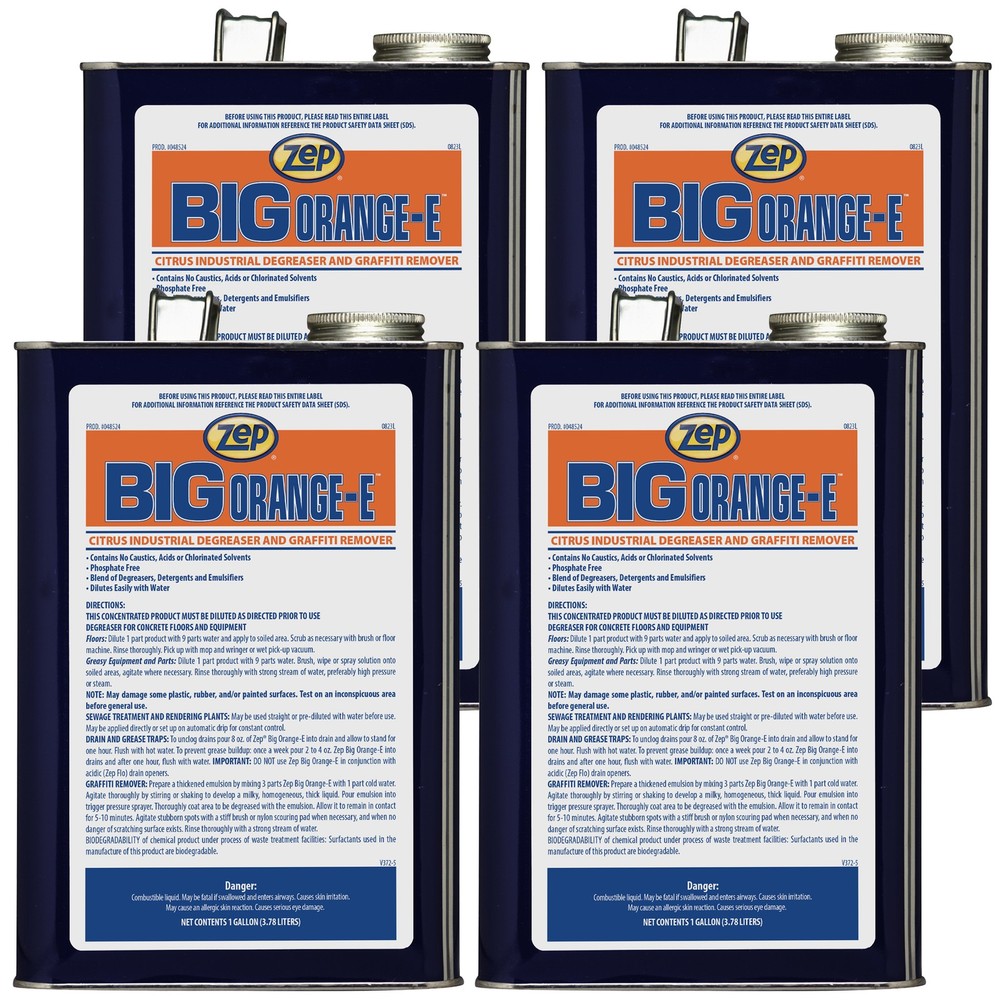 Zep Big Orange-E Heavy-Duty Citrus Degreaser Liquid – 1 Gallon (Case of 4) 48524