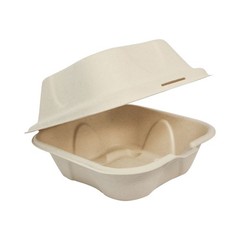 World Centric TO-SC-U15B 100% Compostable Unbleached Plant Fiber Burger Box Ta
