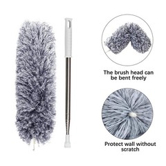 Microfiber Feather Duster Extendable 100 inch Pole Bendable Head Handle Gray