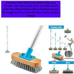 Stainless Steel Deck Scrub Brush with Long Handle – 60″ Heavy Duty Floor Scru…