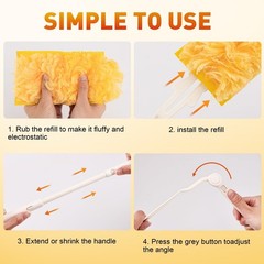 Heavy Duty Disposable Duster Refills Kit, 360° Multi-Surface Dusting Tools, 3FT