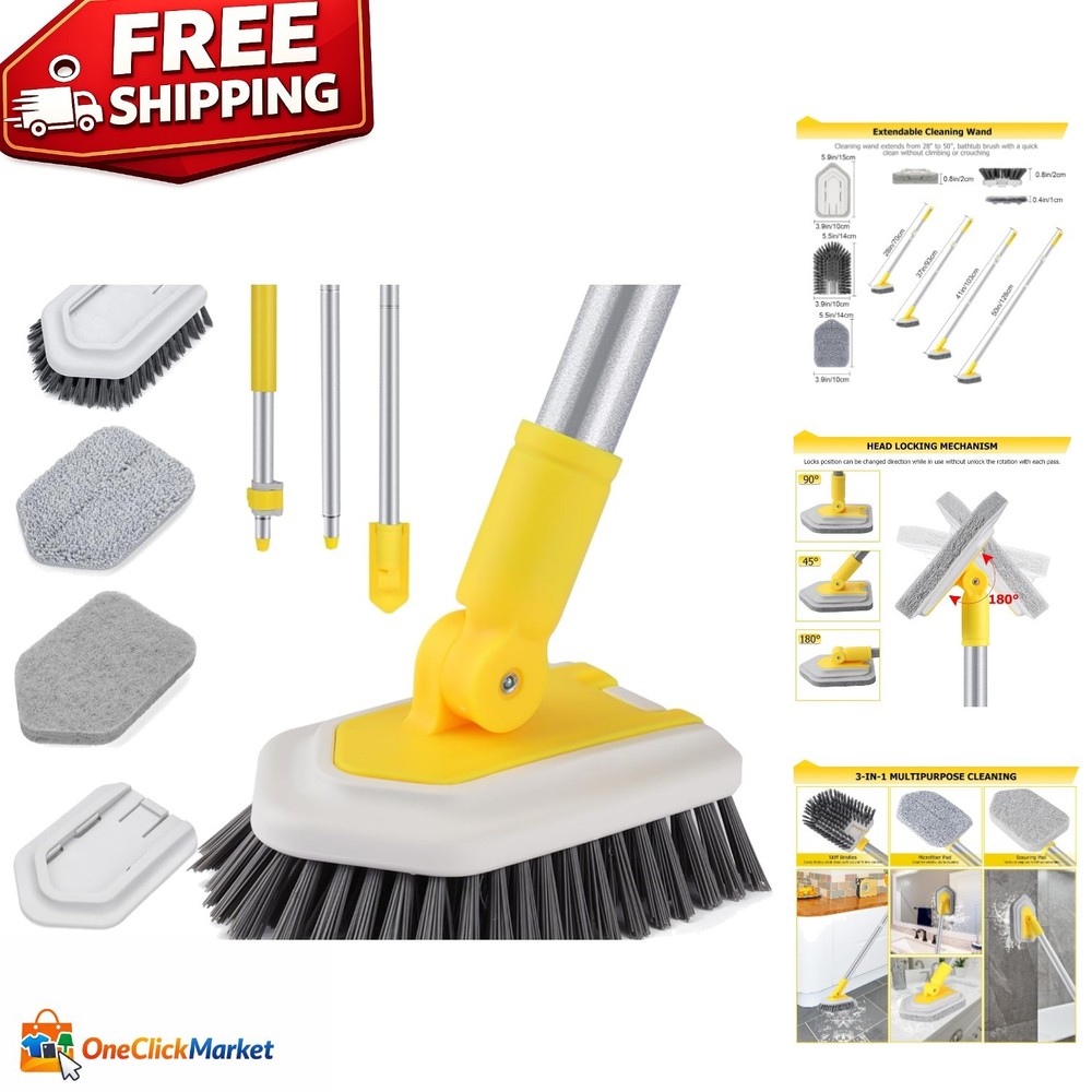 3-in-1 Shower and Tile Scrub Brush with Locking Head – Ideal for All Surfaces