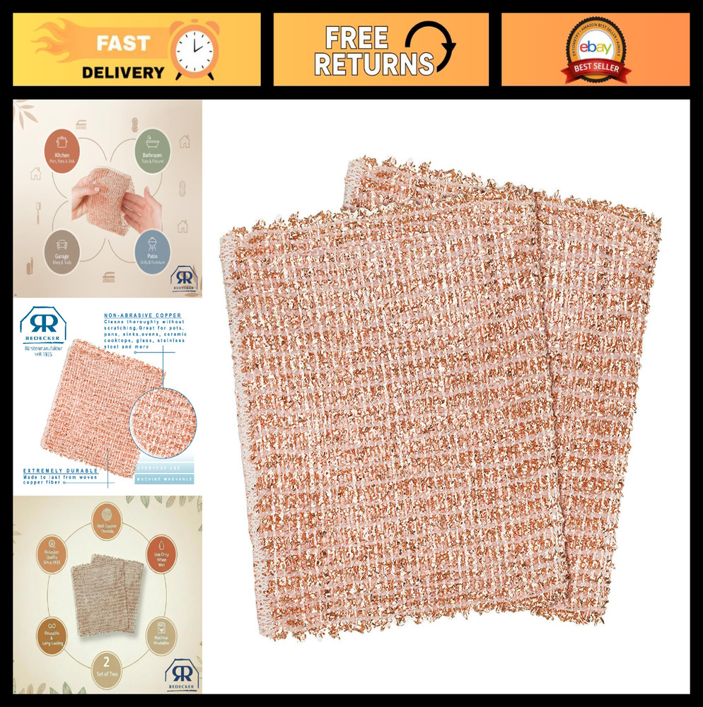 Copper Cleaning Cloth Set of 2 – Non-Scratch Scrubber for Pots, Pans & Sink – Re