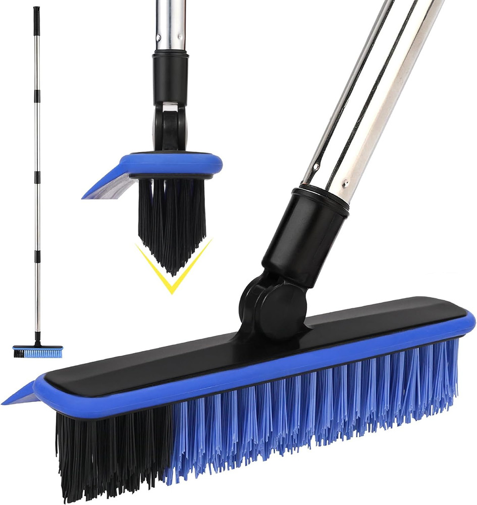 Grout Cleaner Brush with Long Handle, V-Shaped Floor Scrub Brush Swivel Grout Br