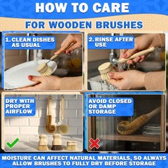 5 Pcs Bamboo Dish Brush Set – Bamboo Dish Scrubber with Soft & Stiff Non-Scra…