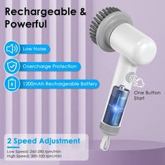 Electric Spin Scrubber Cordless Cleaning Brush 4 Heads Rechargeable IPX6 Kit