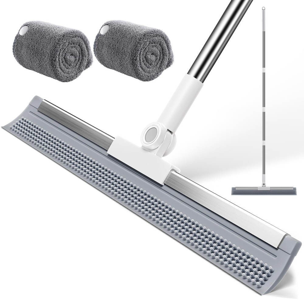 Floor Squeegee Broom, 2 in 1 Broom with Scrubbing Teeth and Long Handle, Show…